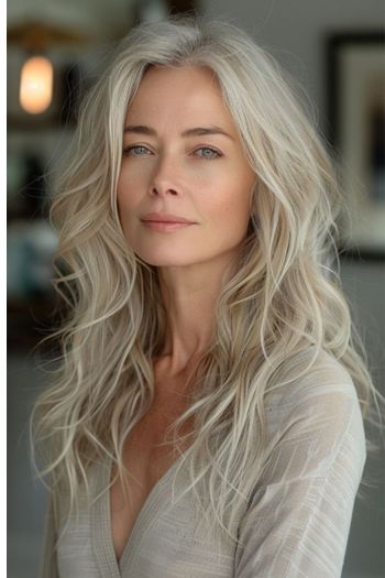 Blonde Waves with Middle Part Shoulder-Length Haircuts