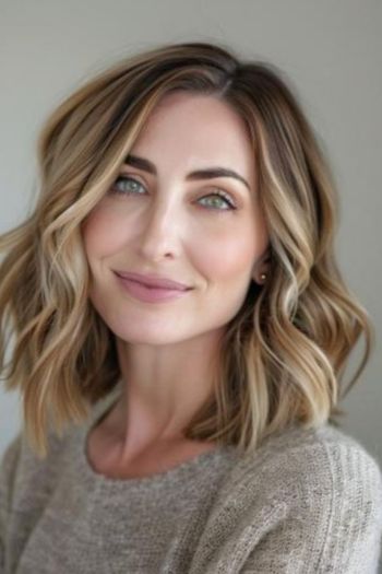 Blunt Wavy Lob Shoulder-Length Haircuts