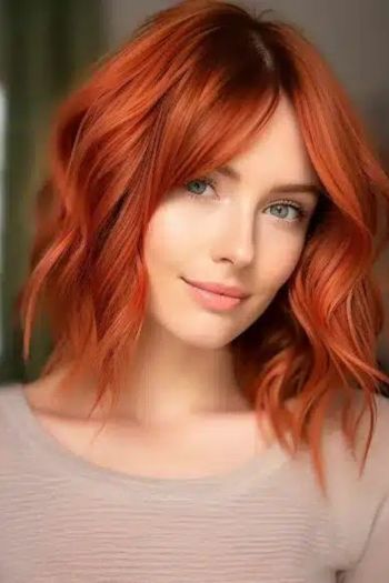 Medium-Length Copper Waves Shoulder-Length Haircuts