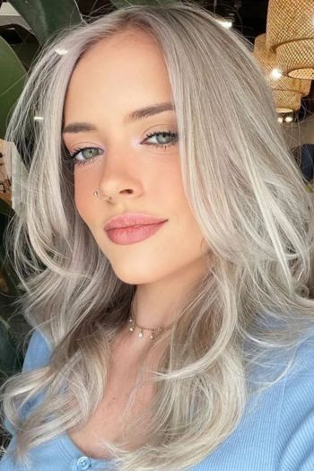 Platinum Blonde Lob Shoulder-Length Haircuts