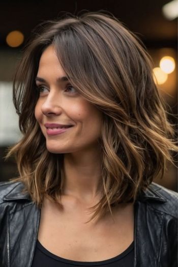 Shoulder-Length Layered Lob with Bangs Shoulder-Length Haircuts