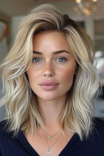 Shoulder-Length Waves with Money Piece Highlights Shoulder-Length Haircuts