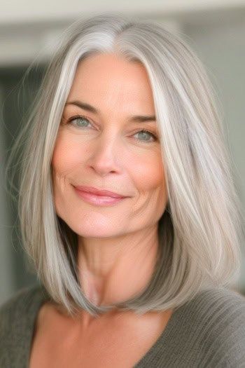 Silver Lob Shoulder-Length Haircuts