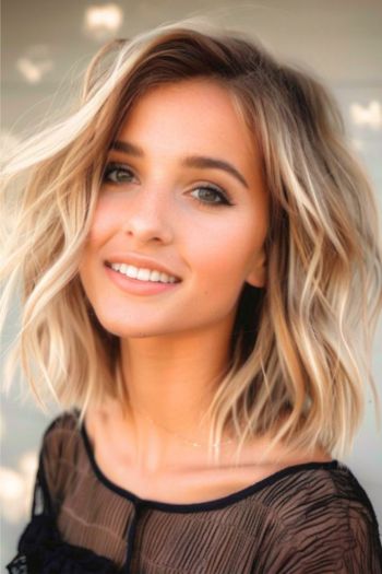 Textured Lob With Loose Waves Shoulder-Length Haircuts