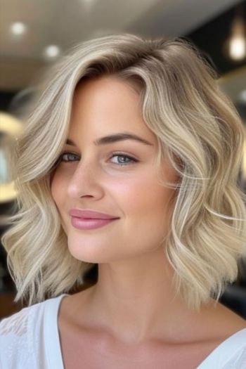 Thick Blonde Waves Shoulder-Length Haircuts