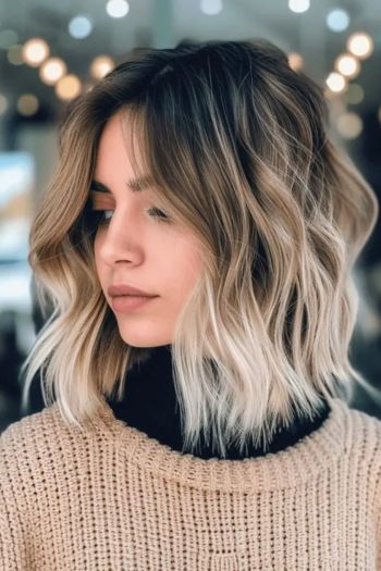 Tousled Blonde Layers with Dark Roots Shoulder-Length Haircuts