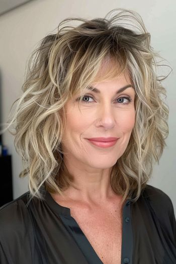 Tousled Piecey Wavy Bob Hairstyles For Women Over 40