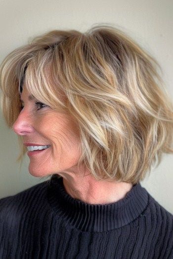 Tousled Wavy Bob Hairstyles For Women Over 40