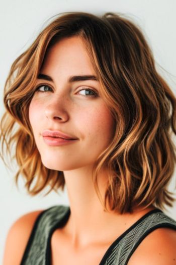 Tousled Wavy Long Bob Shoulder-Length Haircuts