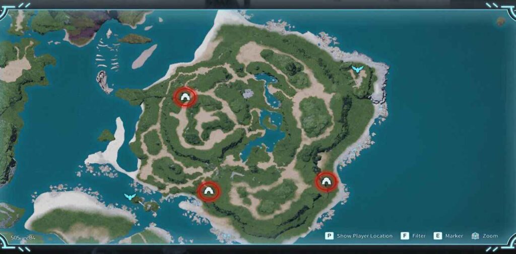 Dungeon Locations in Eastern Wild Island